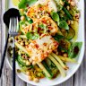 Green bean and chickpea salad with crispy halloumi and tajin dressing.