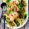 Green bean and chickpea salad with crispy halloumi and tajin dressing.