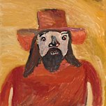 Archibald Prize 2025 finalist Adrian Jangala Robertson’s portriat Warwick Thornton, synthetic polymer paint on canvas, 61.1 x 61.7cm. Sitter: Warwick Thornton.