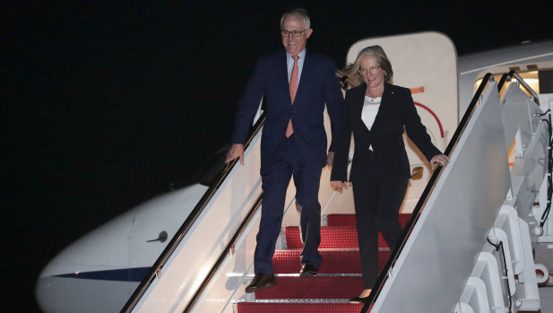 Prime Minister Malcolm Turnbull and Lucy Turnbull arrive at Andrews Air Force Base for their visit to Washington DC.