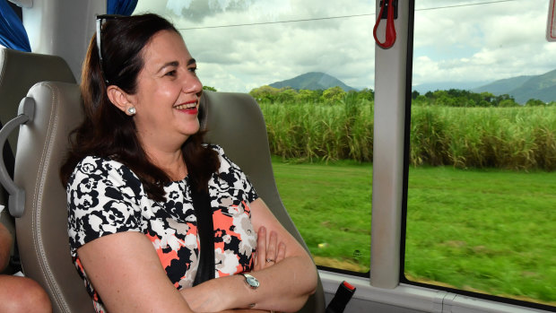 Premier Annastacia Palaszczuk on the campaign bus in far north Queensland on Wednesday.