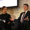 Education editor Robyn Grace and Education Minister Ben Carroll at The Age Schools Summit.