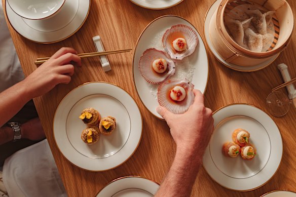 Hervey Bay half-shell scallops steamed with XO sauce.