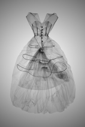 X-ray showing the boning and hooped skirt of a Balenciaga gown. 