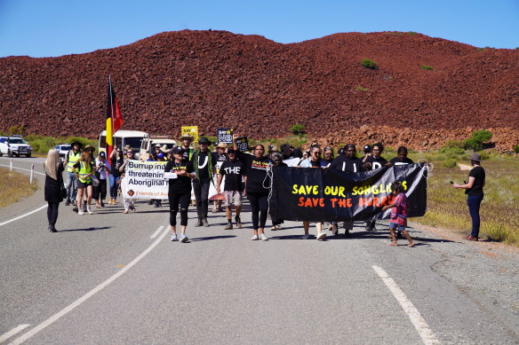 Protesters call for greater protection of Murujuga during a march this month.