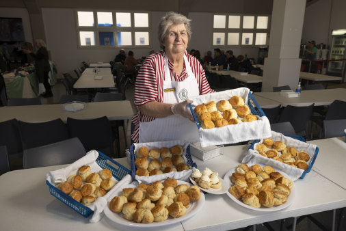 Joyful task: Chief scone maker and volunteer Joy Davis at the Melbourne Royal Show’s CWA Cafeteria.