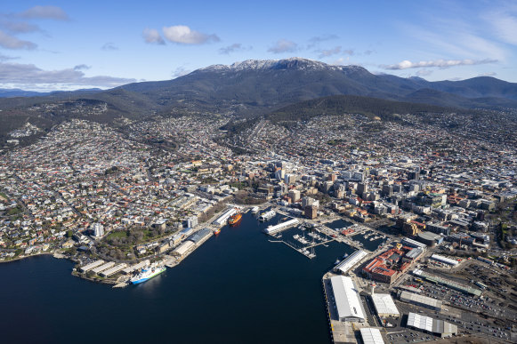 An aerial view of Hobart.
