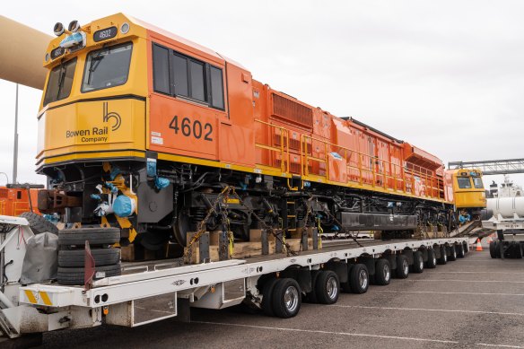 A locomotive for the Carmichael coal mine in Townsville, central Queensland.