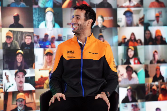 Daniel Ricciardo, pictured at his car unveiling, has high hopes with new team McLaren. 