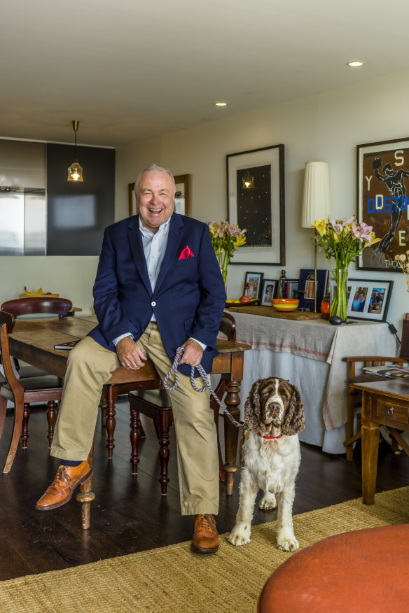 Yabsley at home with his English springer spaniel, Winston, “as in Churchill”.