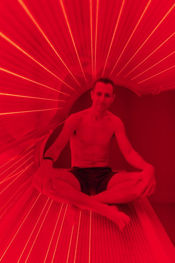 Super Young founder Tristan Sternson receiving red-light therapy.