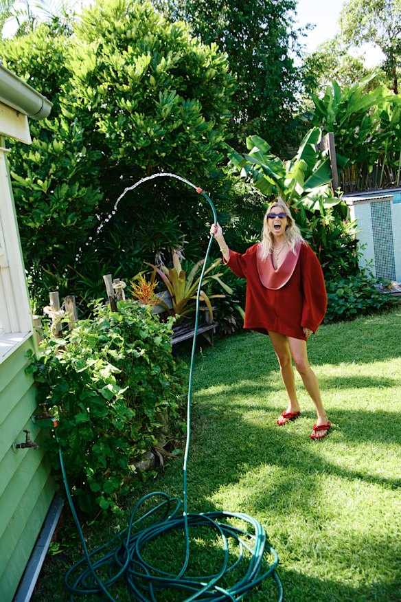 Bottega Veneta top (worn as dress), Dries Van Noten thongs from Parlour X, Lucy Folk sunglasses and jewellery.