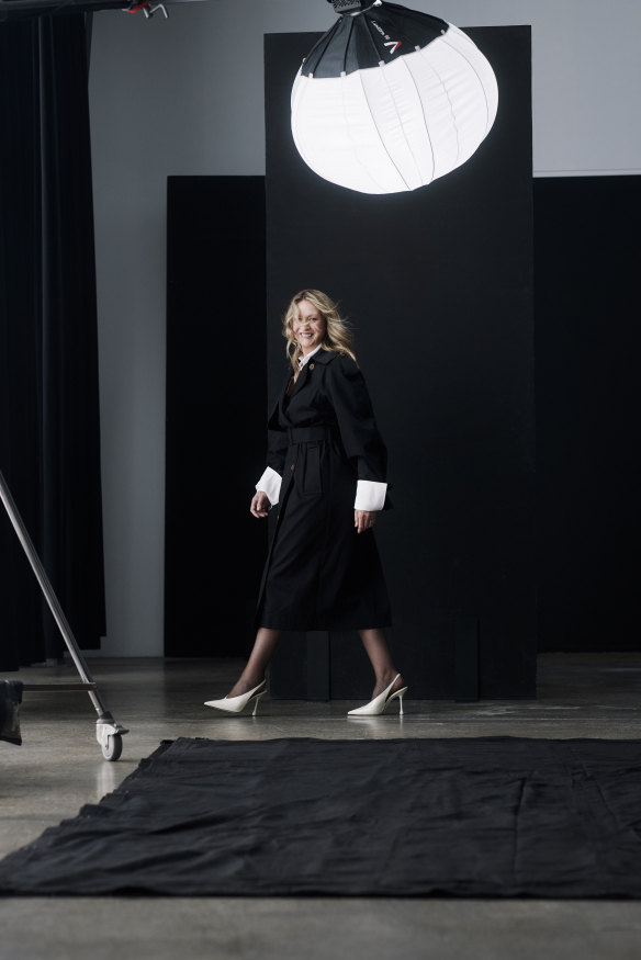 Trench by Oroton, Max Mara shirt, Jimmy Choo shoes.