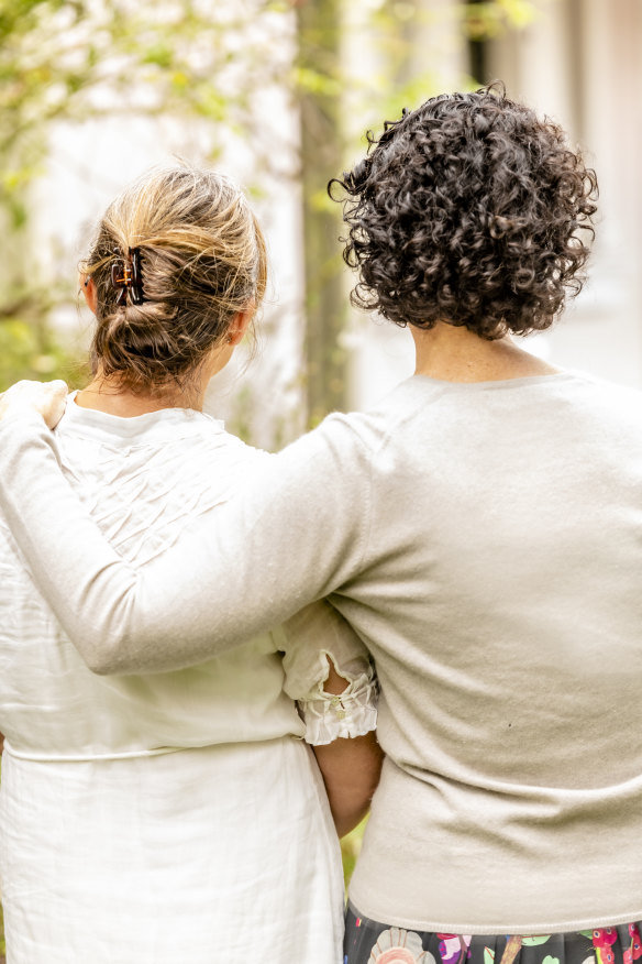 “Our friendship grew over time, but it never felt like that. It felt like it dropped, fully formed, on top of us”: Hooton, at left, with her best friend since high school.