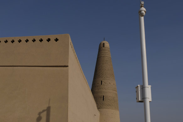 A surveillance camera at the famous Emin Minaret in Turpan, Xinjiang.