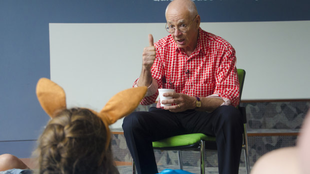 Dr Karl explaining all things science at a Q&A for Lady Cilento Children’s Hospital School students on Thursday.