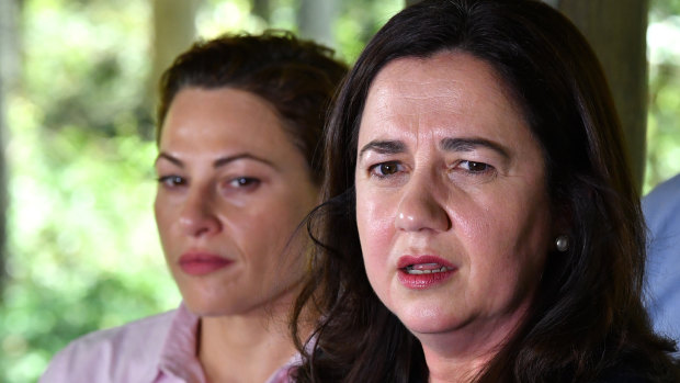 Queensland Premier Annastacia Palaszczuk (right), with Deputy Premier Jackie Trad, at a media conference at Daisy Hill Koala Centre in Brisbane on Saturday.