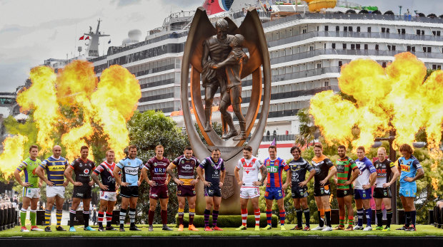 Great expectations: Representatives of every club gather for the NRL season launch in Sydney.