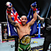 Alexander Volkanovski of Australia reacts after a victory against Movsar Evloev of Russia.