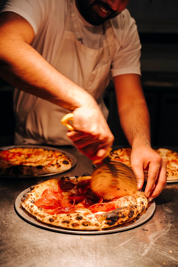 Wood fired pizza from in-house restaurant, Canobolas Pizzeria.