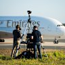 Matt Finlay (left) and James Haddow from the Only Planes Network YouTube channel at Brisbane Airport. Pic supplied by Brisbane Airport.