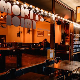 The outdoor tables are dog-friendly. 