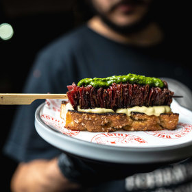 Smoked ox tongue on sourdough focaccia.