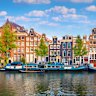 A panoramic view of the historic city centre of Amsterdam. 