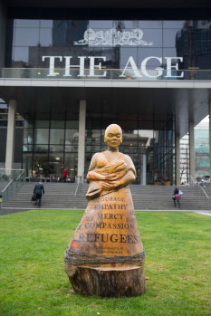 The asylum seeker piece by Leigh Conkie, outside the former headqurters of <i>The Age</i> in Collins Street.