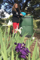 Sculptor Kathy Holowko with her compost bin at home in Blackwood.