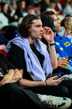 Josh Giddey watches during the Trans-Tasman Throwdown match between the Australia Boomers and the New Zealand Tall Blacks.