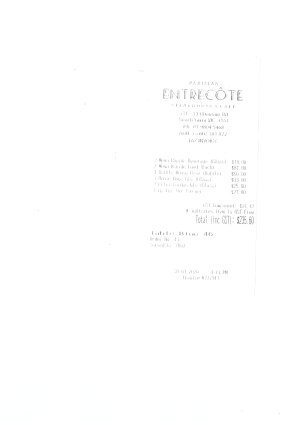 The receipt for lunch at Entrecote.