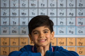 In his element: Maximus Dafopoulos memorised the Periodic Table from his Dad's Year 11 chemistry text.