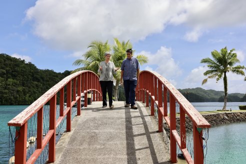 Penny Wong and Palau’s President Surangel Whipps Jr in 2022. Australia and Palau have announced a new non-stop flight service.