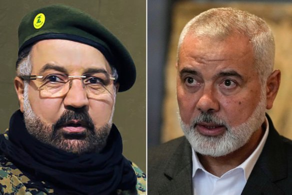 Hezbollah leader Fuad Shukr and Hamas leader Ismail Haniyeh.