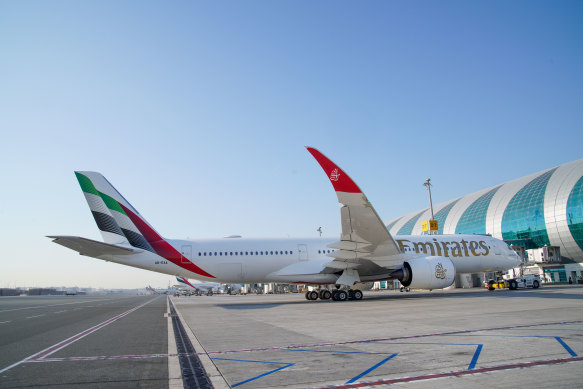 The Emirates Airbus A350 was unveiled at Dubai airport last week.