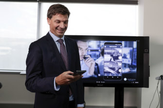 Minister for Law Enforcement and Cybersecurity Angus Taylor during a cloud computing announcement on Microsoft Azure.