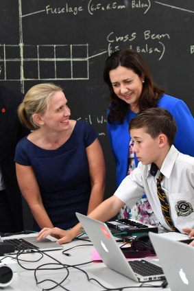 Minister for Education Kate Jones (left) with the Premier on Friday.