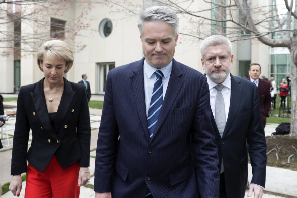 Michaelia Cash, Mathias Cormann and Mitch Fifield announce their resignations from the ministry on August 23, 2018.