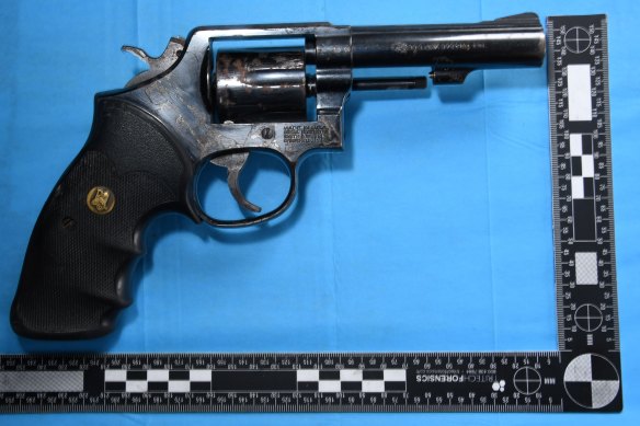 One of the handguns found by police in their investigation.