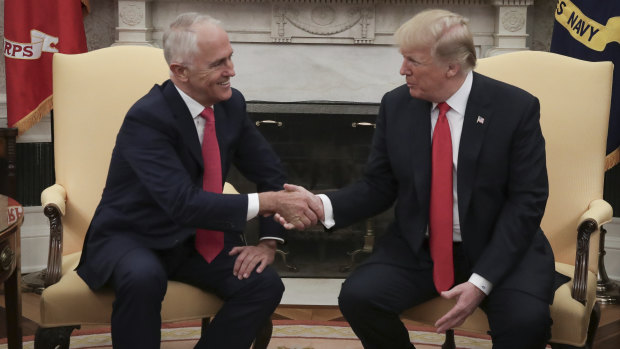 Malcolm Turnbull and Donald Trump meet in the White House.