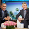 President Barack Obama talks with Ellen DeGeneres in 2016.