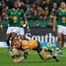 Australia’s Max Jorgensen scores a try.
