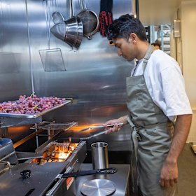 Former Lilac Wine chef Viveik Vinoharan is now on the pans at Dutch Rules distillery.