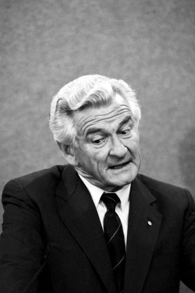 A philosophical Bob Hawke speaks to the media after being defeated in a challenge by Paul Keating