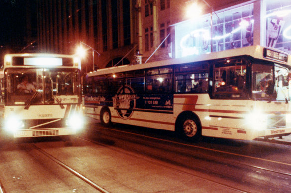 The first NightRider buses leave City Square.