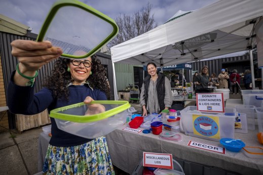 It’s a match: Amelia Trompf (right) at Alphington Farmers Market with customer Corrin McNamara.