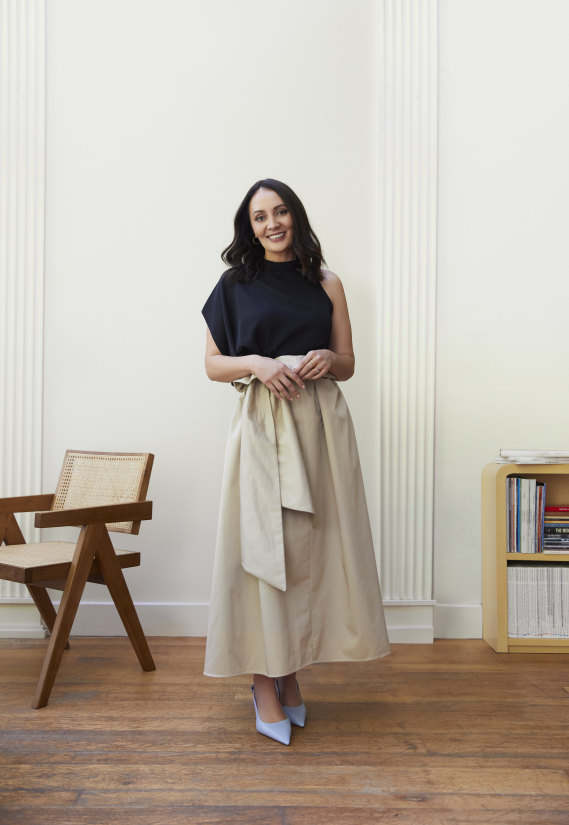 Bianca Spender top and skirt, Wittner shoes, Lucy Folk jewellery.  