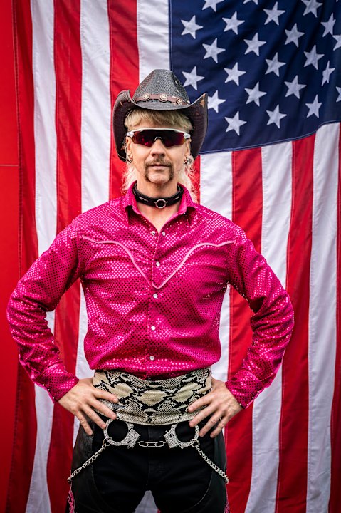 Mitchell as flamboyant zookeeper Joe Exotic in Joe vs Carole.