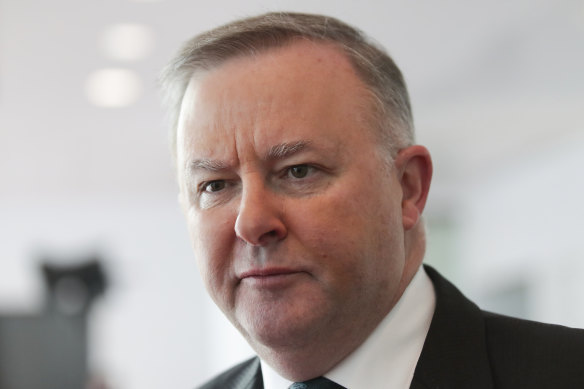 Shadow Minister for Infrastructure Anthony Albanese addresses the media during a doorstop interview at Parliament House in Canberra.